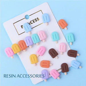 30Pcs Mini Popsicle Resin Earrings Hairpin Crafts Ice Cream Arts Applique