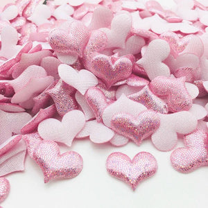 100Pcs Glitter Cloth Heart Appliques DIY Sewing Supplies Decor Patches
