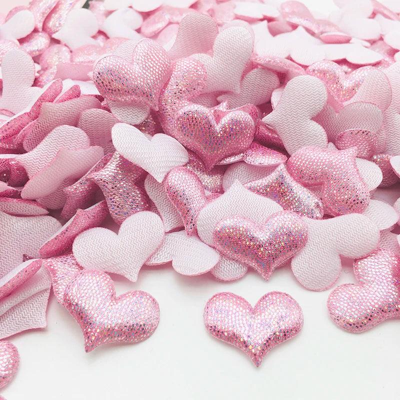100Pcs Glitter Cloth Heart Appliques DIY Sewing Supplies Decor Patches