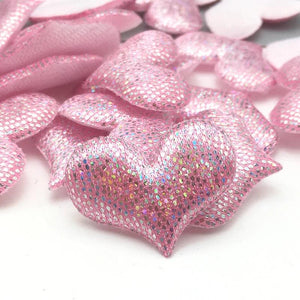 100Pcs Glitter Cloth Heart Appliques DIY Sewing Supplies Decor Patches