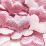 100Pcs Glitter Cloth Heart Appliques DIY Sewing Supplies Decor Patches