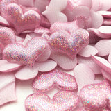 100Pcs Glitter Cloth Heart Appliques DIY Sewing Supplies Decor Patches
