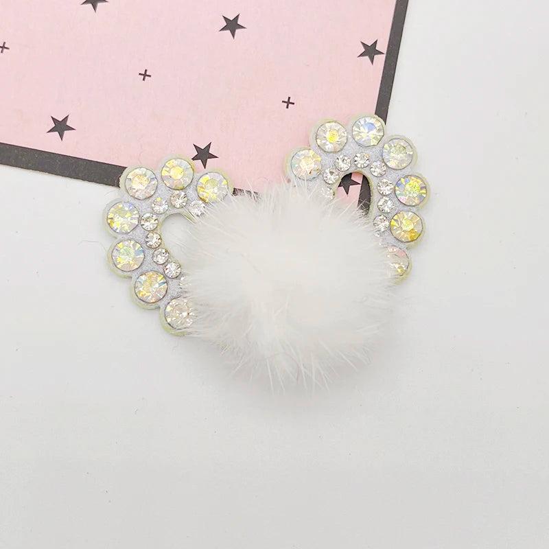 10Pcs Rhinestone Mouse Ears with Mink Fur Patches DIY Accessories