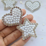 12Pcs 42MM Star Heart Pearl Rhinestone Applique for DIY Clothes Crafts Decor