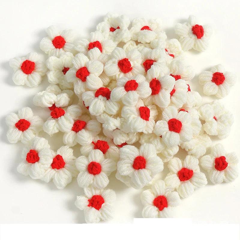 20Pcs 4.5cm Puff Flower DIY Hand-knitted Cotton Wool Hook Flower Craft Supplies