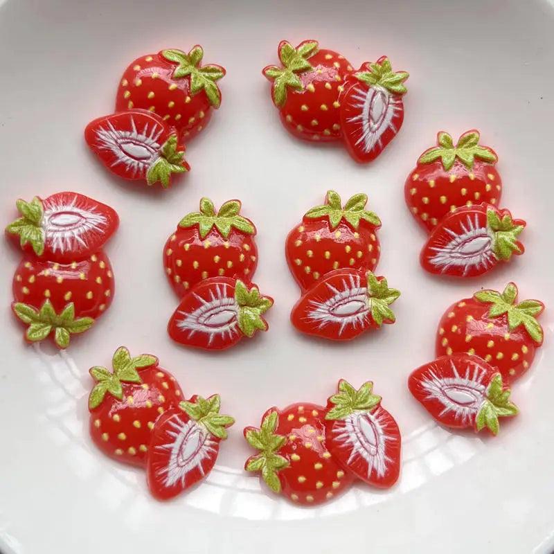 30PCS 20-25mm Strawberry Resin Accessories for DIY Phone Case