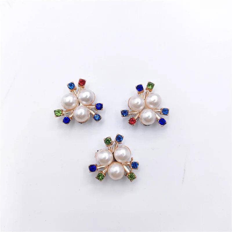 20Pcs Flower Rhinestone Pearl Button DIY Headband Accessories