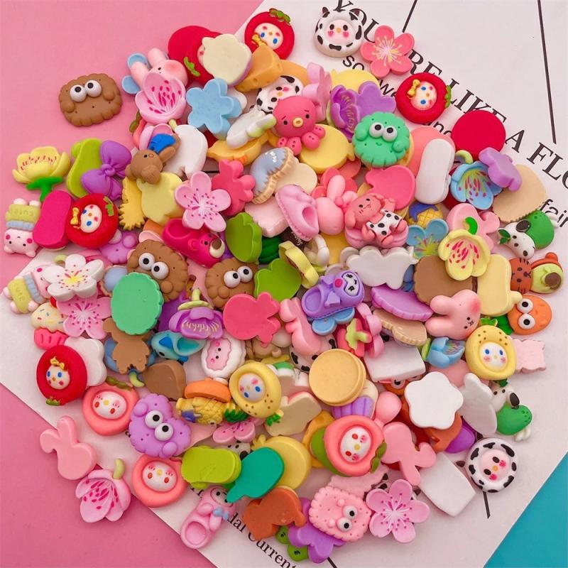 30Pcs Mixed Cartoon Animal Flower Food DIY Resin Accessories Phone Shell Fridge