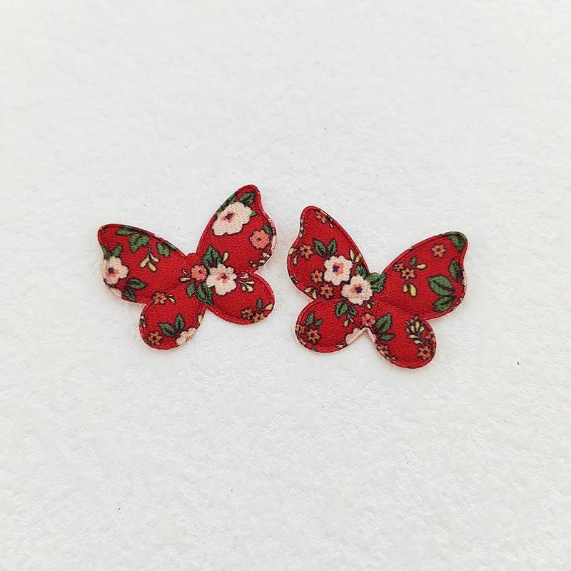100Pcs Flower Print Butterfly Padded Appliques DIY Sewing Supplies