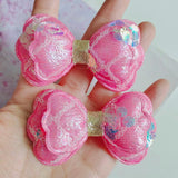 10pcs Bright Pink Double Round Edge Bow Padded Appliques Hair Accessories DIY
