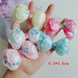 10pcs Bright Pink Double Round Edge Bow Padded Appliques Hair Accessories DIY