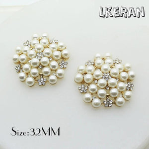 2PC 32mm Flower Pearl Bead Rhinestone Buttons DIY Jewelry Accessories