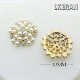 2PC 32mm Flower Pearl Bead Rhinestone Buttons DIY Jewelry Accessories