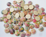 Printed Wood Flatback Buttons 10MM 100pcs Mix