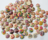 Printed Wood Flatback Buttons 10MM 100pcs Mix