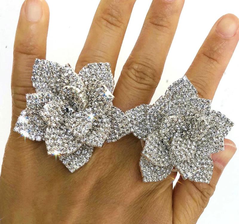 Flower Rhinestone Cocktail Party Ring Crystal Christmas Adjustable
