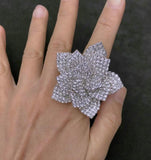 Flower Rhinestone Cocktail Party Ring Crystal Christmas Adjustable
