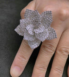 Flower Rhinestone Cocktail Party Ring Crystal Christmas Adjustable