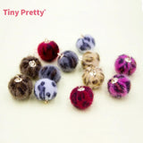 30PCS Leopard Fur Ball Pendants 15mm Fluffy Charms DIY Jewelry Earrings
