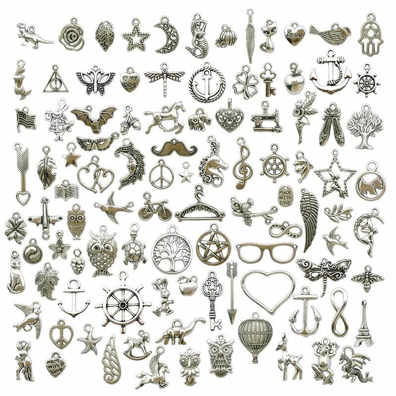 100PCS Tibetan Silver Metal Charms Pendants DIY for Necklace Bracelet