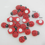 50Pcs Red Ladybug Wood Pieces Adhesive Back Buttons for DIY Craft
