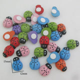 50Pcs Red Ladybug Wood Pieces Adhesive Back Buttons for DIY Craft
