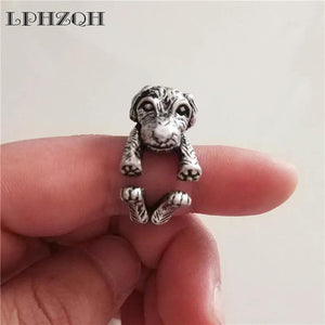 Adjustable 3D Poodle Dog Ring Antique Punk Jewellery