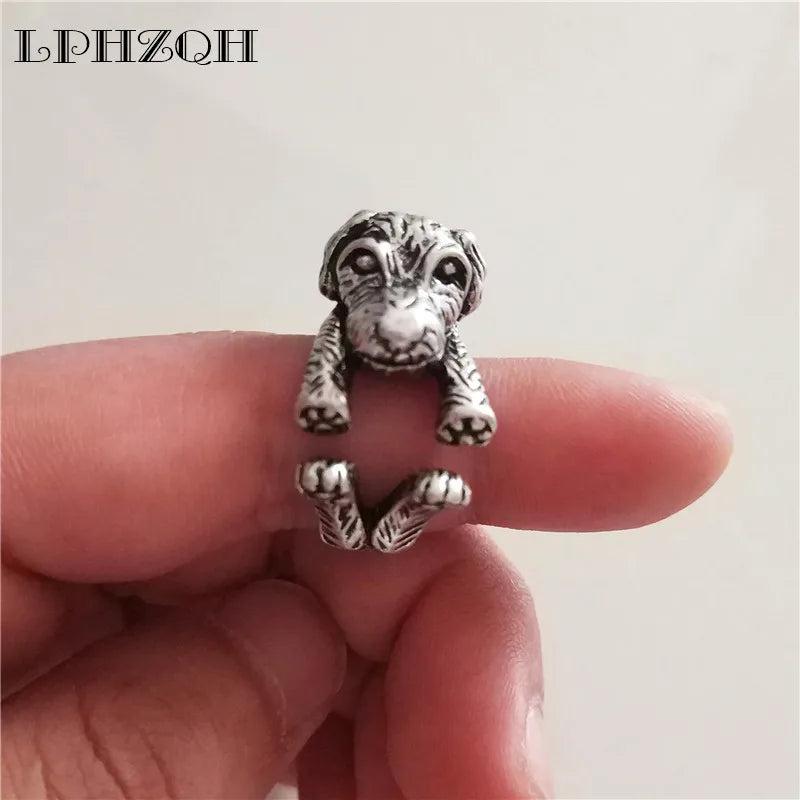 Adjustable 3D Poodle Dog Ring Antique Punk Jewellery