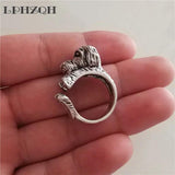 Adjustable 3D Poodle Dog Ring Antique Punk Jewellery