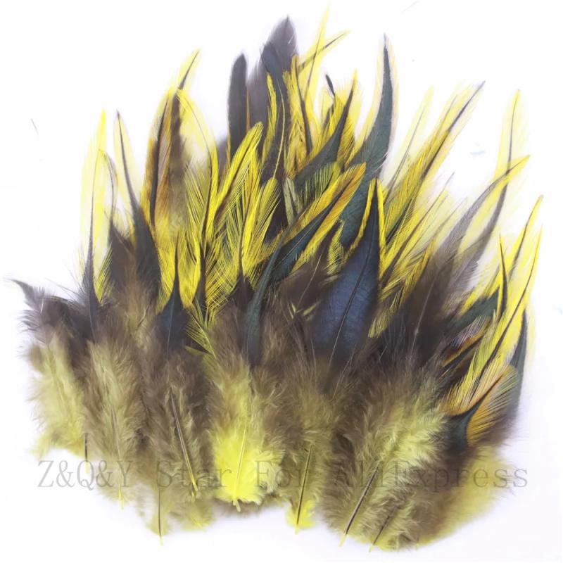 Pheasant Silver Edge Yellow Feather DIY Craft Ornament 100PCS