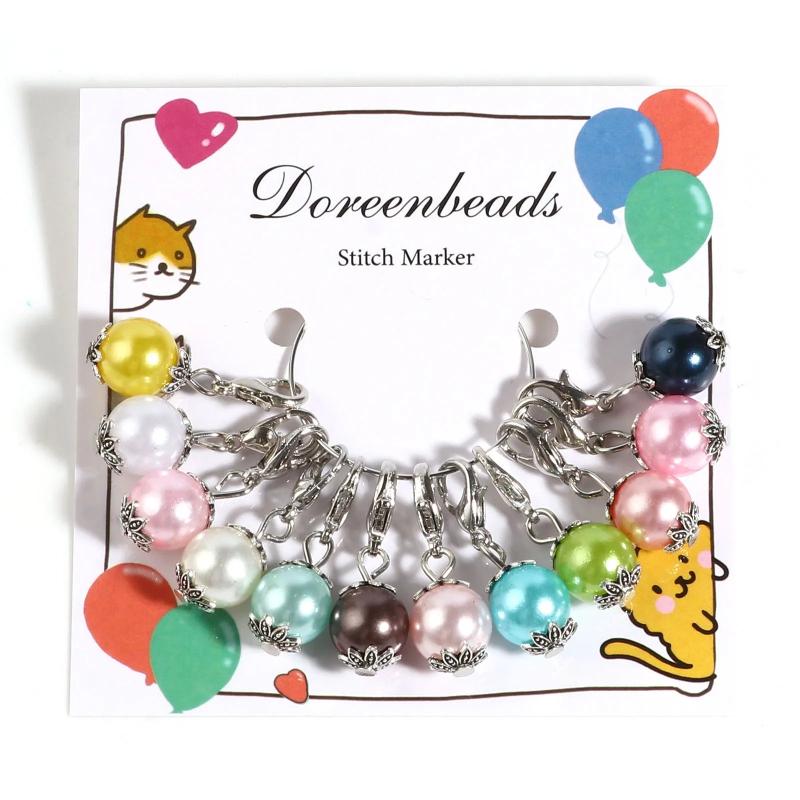 12pcs Acrylic Round Heart Beads Stitch Markers Antique Silver DIY Sewing Tools