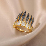 Gothic Feather Crown Zircon Open Finger Ring Halloween Christmas Jewelry