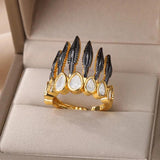 Gothic Feather Crown Zircon Open Finger Ring Halloween Christmas Jewelry