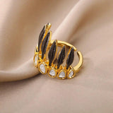Gothic Feather Crown Zircon Open Finger Ring Halloween Christmas Jewelry