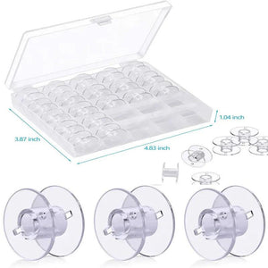 25 Pcs Plastic Bobbins with Storage Box Sewing Supplies Colored Clear Spools