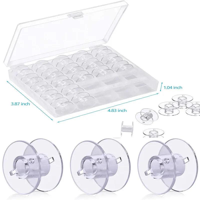 25 Pcs Plastic Bobbins with Storage Box Sewing Supplies Colored Clear Spools