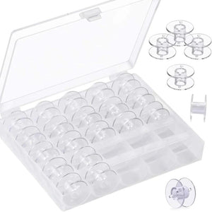 25 Pcs Plastic Bobbins with Storage Box Sewing Supplies Colored Clear Spools