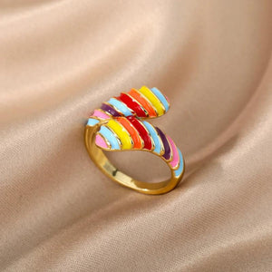 Colorful Neon Enamel Rings for Women Stainless Steel Adjustable Ring