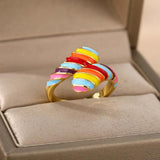 Colorful Neon Enamel Rings for Women Stainless Steel Adjustable Ring