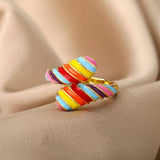 Colorful Neon Enamel Rings for Women Stainless Steel Adjustable Ring