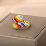 Colorful Neon Enamel Rings for Women Stainless Steel Adjustable Ring