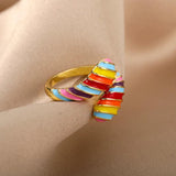 Colorful Neon Enamel Rings for Women Stainless Steel Adjustable Ring