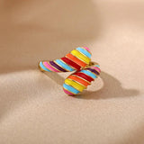 Colorful Neon Enamel Rings for Women Stainless Steel Adjustable Ring