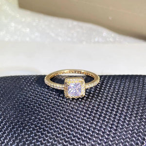 18K Princess Square Diamond Couple Ring Zircon Silver-Plated