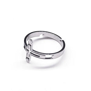 Christian Cross Stainless Steel Ring Silver Religion Jesus Adjustable Rings