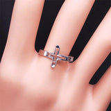 Christian Cross Stainless Steel Ring Silver Religion Jesus Adjustable Rings