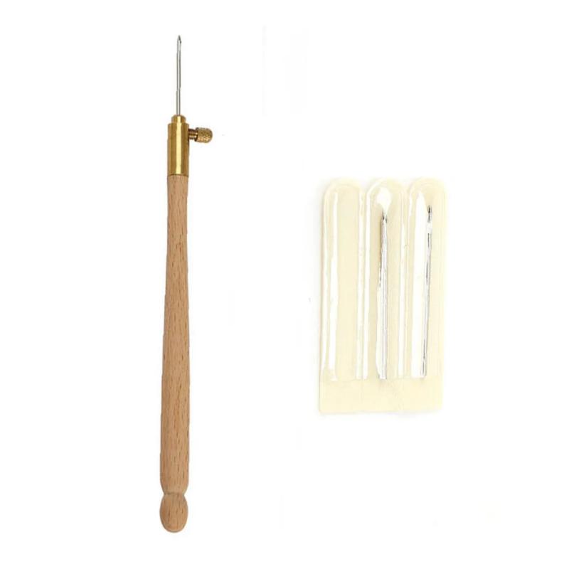 Wooden Handle Tambour Hook 3 Needle Embroidery Beading Crochet Tool