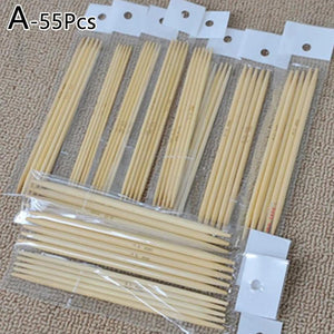 55pcs Bamboo Knitting Needles Wood Crochet Hooks DIY Craft Set