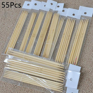 55pcs Bamboo Knitting Needles Wood Crochet Hooks DIY Craft Set