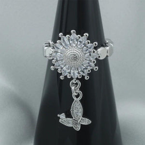 Sunflower Silvery Rings Hanging Butterfly Accessories Unique Jewelry For Women